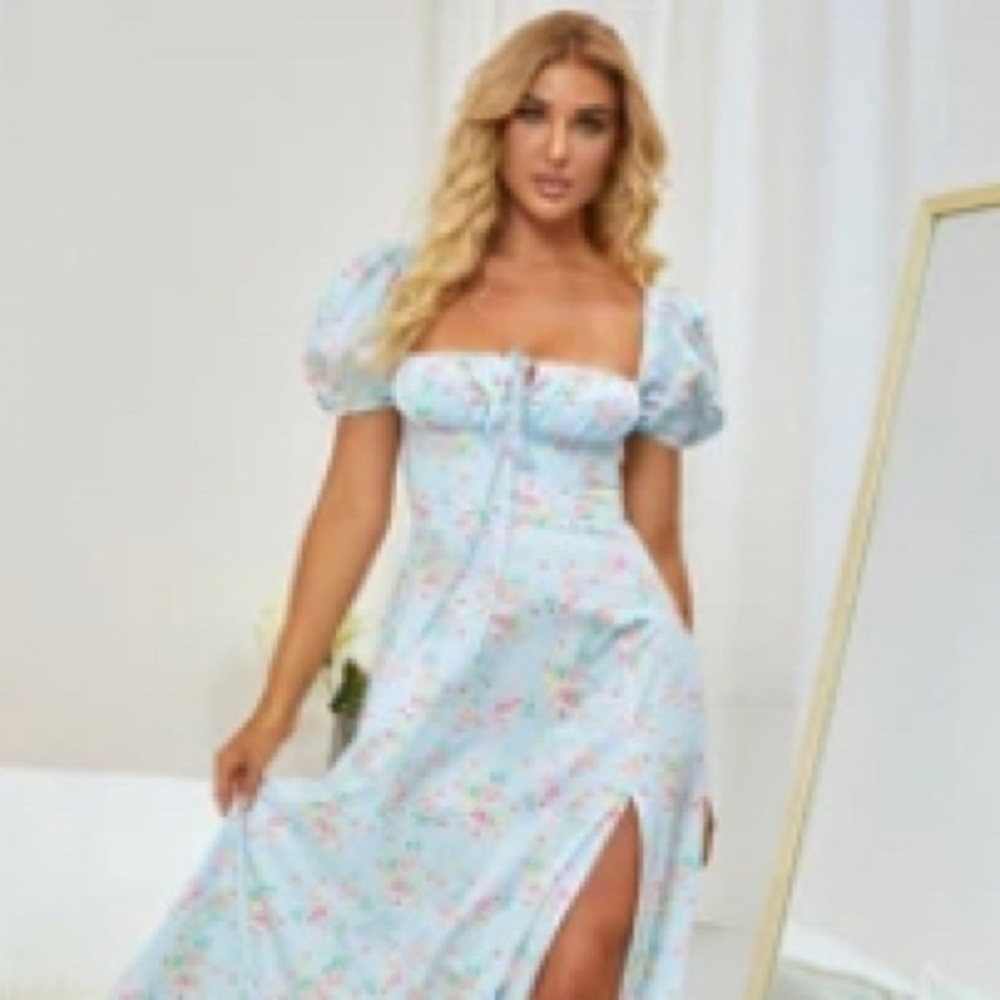 Puff Sleeve High Slit Dress Brand New Never Worn!